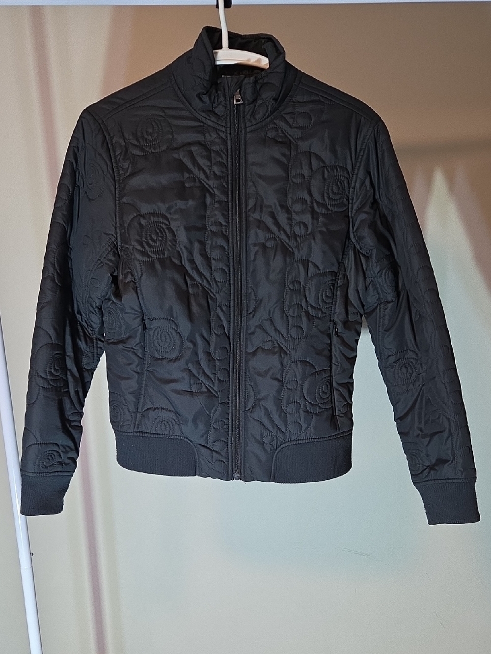 Men's Black Quilted Bomber Jacket - Lightweight Zip Front Size S Streetwear
